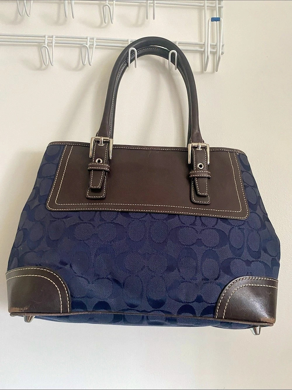 Coach Signature Stripe Tote Bag Canvas Tote in Blue & Brown